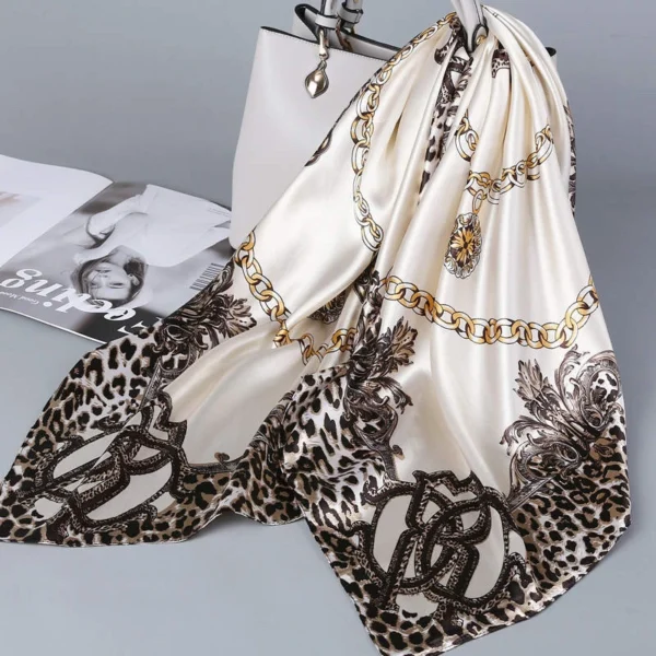 2 in 1 Hairnet Scarf - Cream/Leopard - Image 2