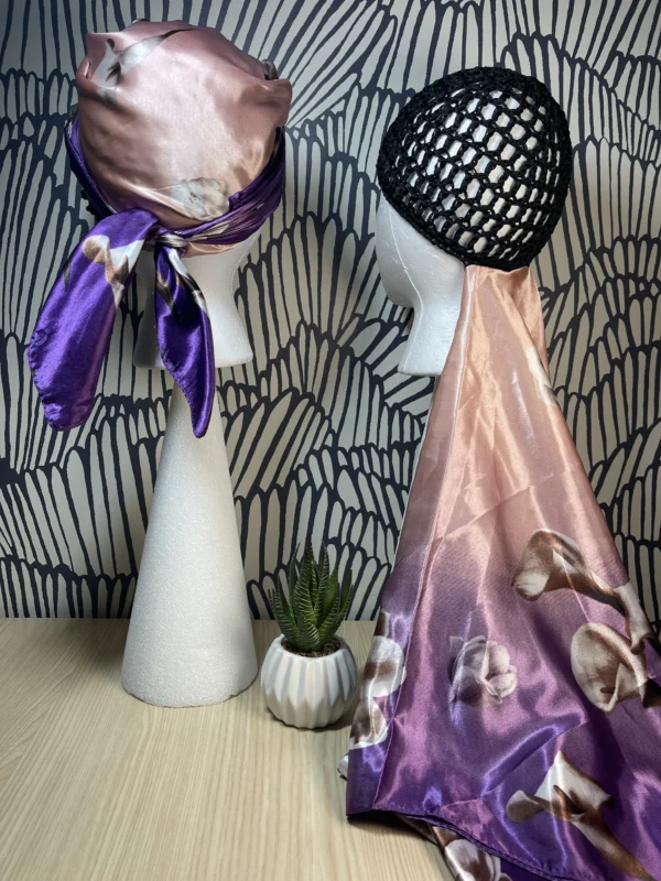 2 in 1 Hairnet Scarf - Pink Purple/Flowers