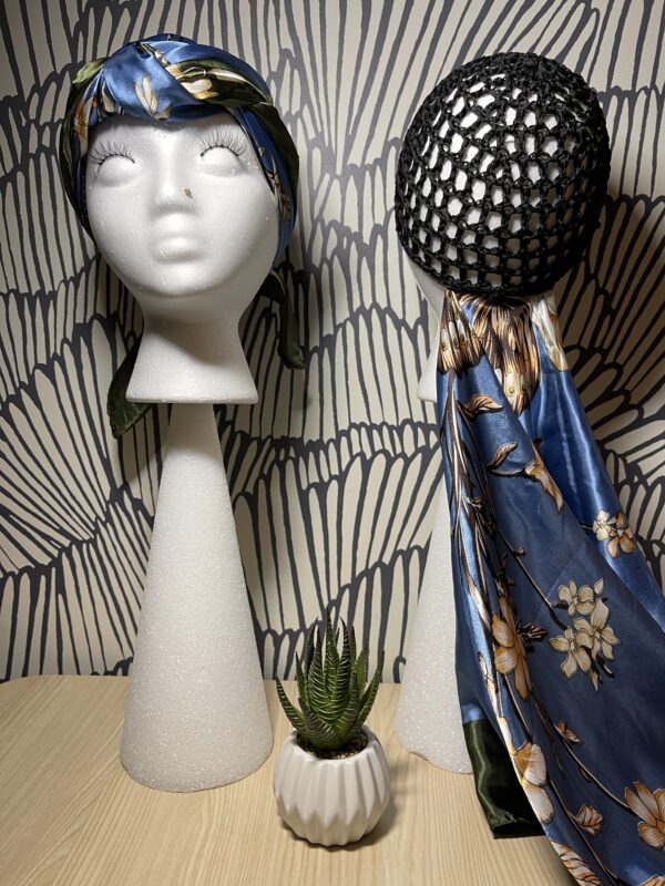 2 in 1 Hairnet Scarf - Blue/Olive Green