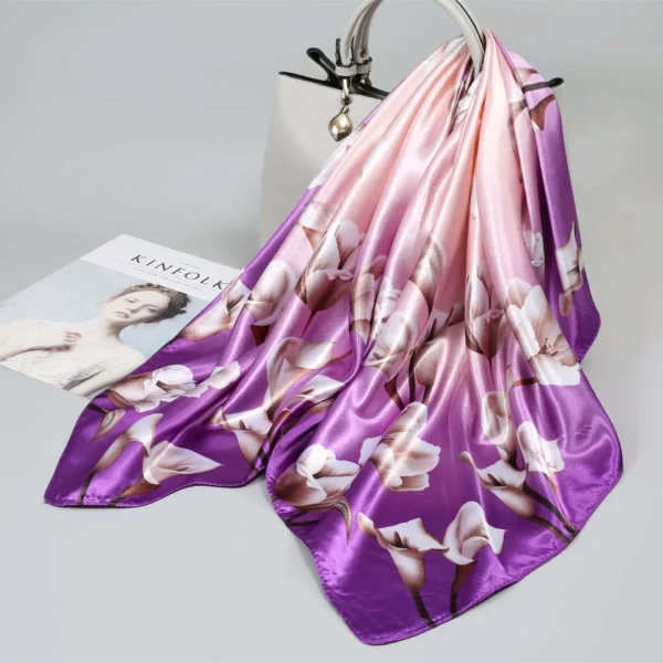 2 in 1 Hairnet Scarf - Pink Purple/Flowers - Image 2