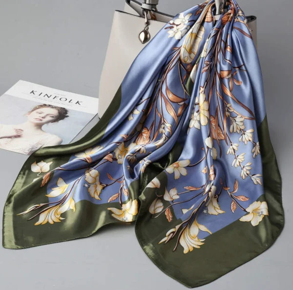 2 in 1 Hairnet Scarf - Blue/Olive Green - Image 2