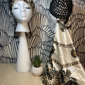 2 in 1 Hairnet Scarf - Cream/Leopard