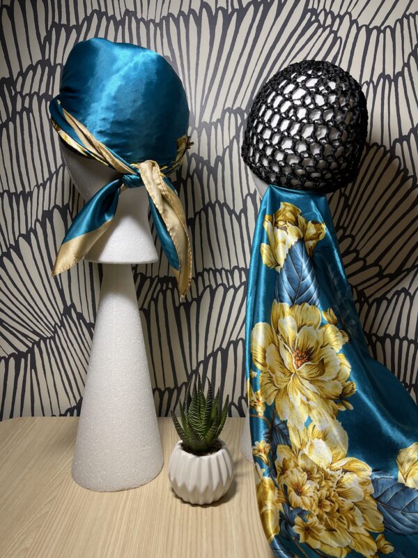 2 in 1 Hairnet Scarf - Teal/Flowers